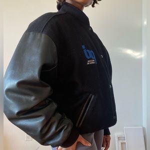 SONY vintage leather sleeve varsity bomber jacket